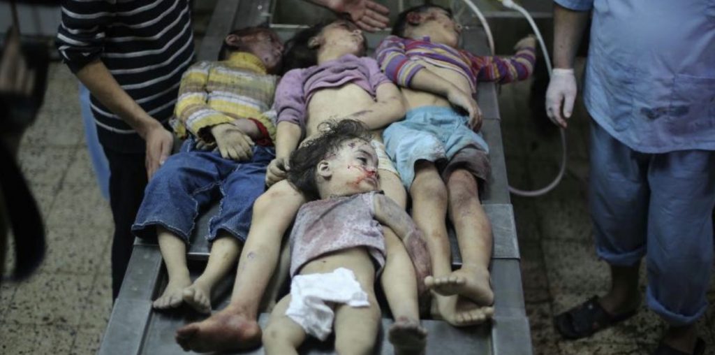 Bodies of children murdered by Israeli military on a trolley in a Gaza morgue